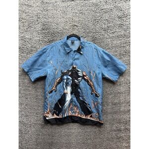 Vintage Claudio Nucci Anime Manga Fighting Warriors Button-Up‎ Shirt Mens Size L